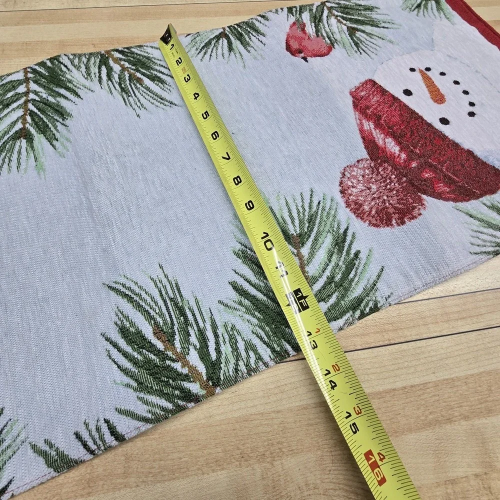 St Nicholas Square Tapestry Table Runner 13x35 Christmas Snowman Cardinal Bird